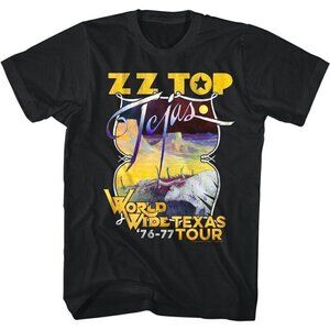 ZZ Top World Wide Texas Tour 1976 Rock Band Concert Music Graphic Fan Shirt .